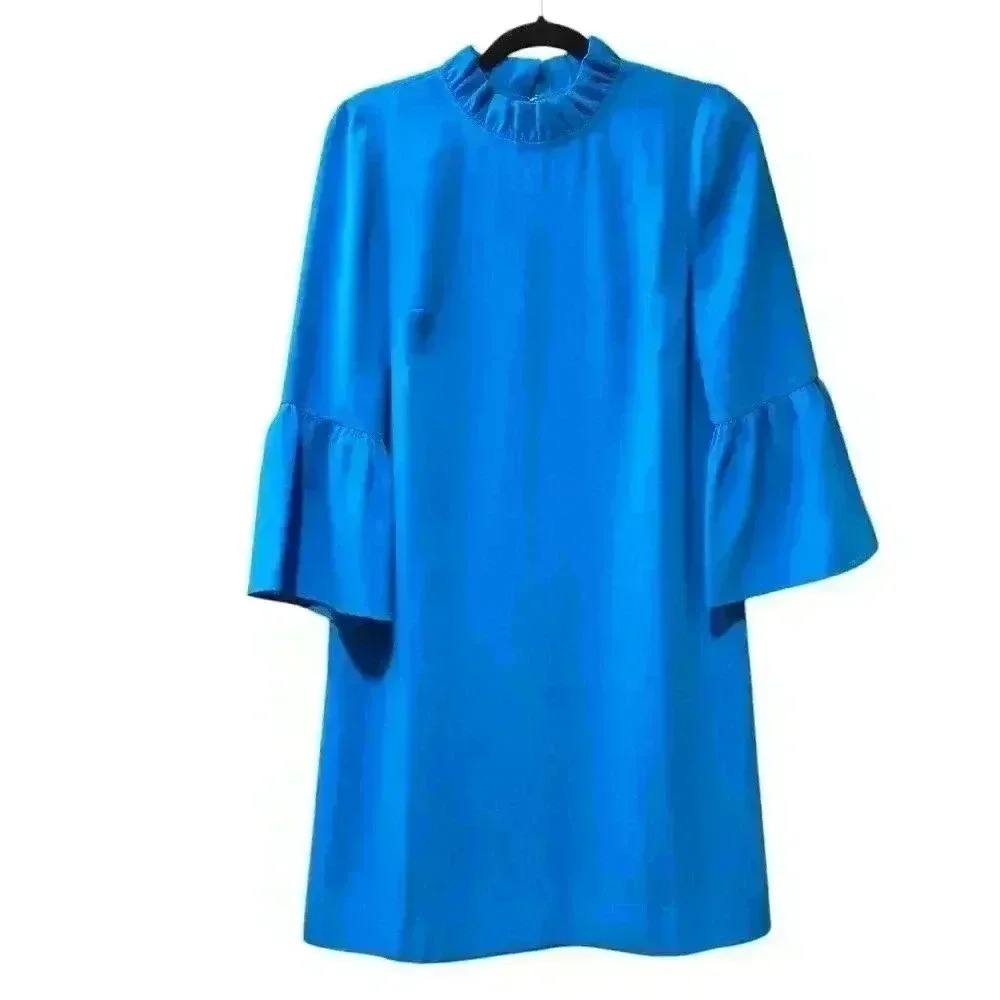 J.Crew Ruffle-neck Shift Dress in 365 crepe Blue Size 2 #098